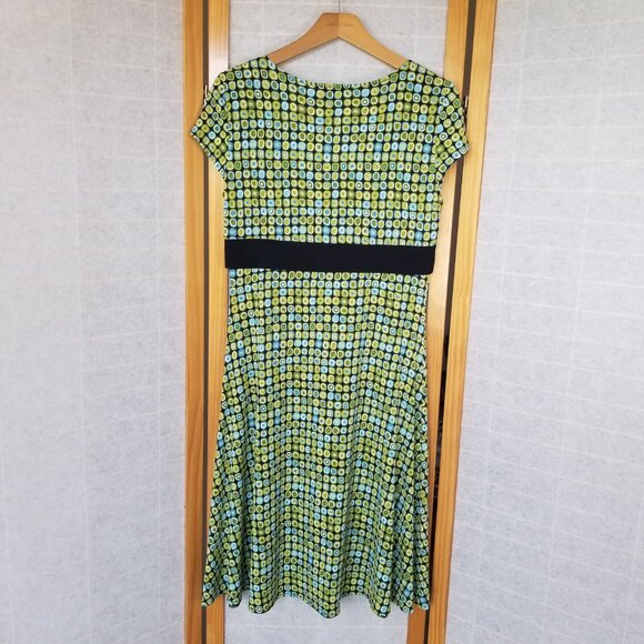 Van Heusen Printed Dress Y2K Fit and Flare High Waist Green Blue Size 10 - Picture 7 of 7
